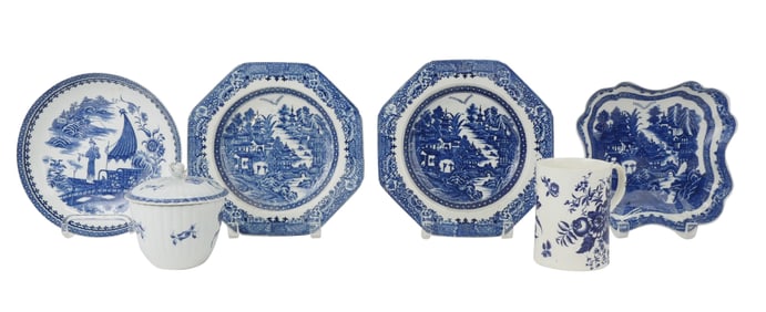 Six Caughley Porcelain Table Articles