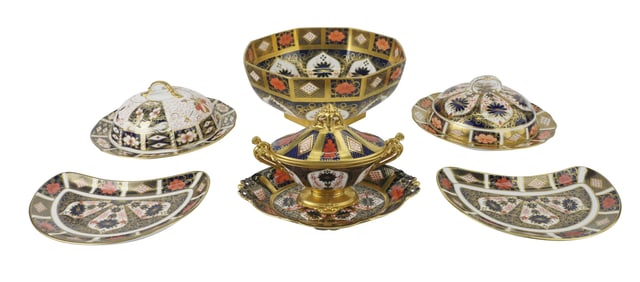 Six Royal Crown Derby Imari Porcelain Table Articles