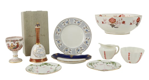 Nine Royal Crown Derby Porcelain Table Articles
