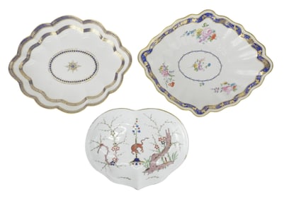 Three Derby Porcelain Lozenge Shaped Dishes