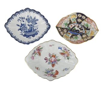 Three Derby Porcelain Lozenge Shaped Dishes
