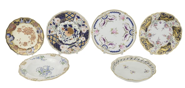 Six Derby Porcelain Plates and Bowls