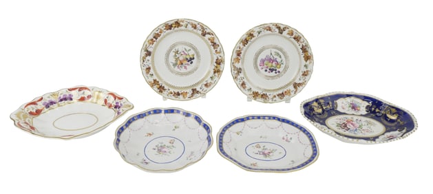 Six Derby Porcelain Plates and Dishes