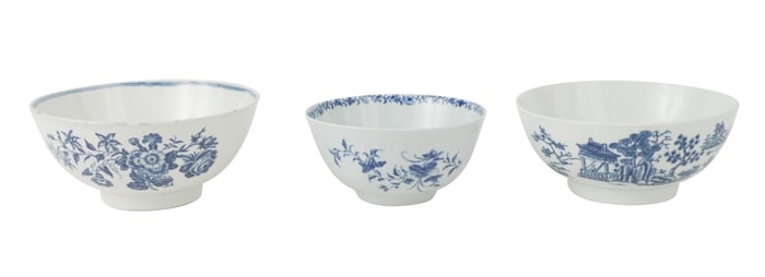 Three First Period Worcester Bowls