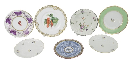 Seven Worcester Porcelain Plates