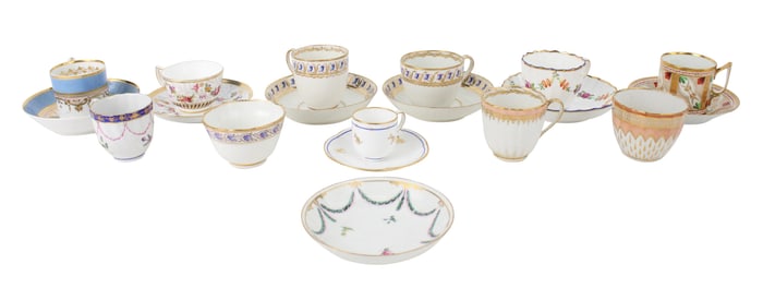 Group of Derby Porcelain Teacups and Saucers