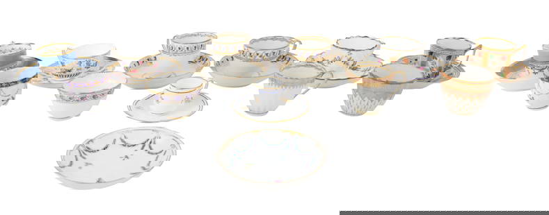 Group of Derby Porcelain Teacups and Saucers: Group of Derby Porcelain Teacups and SaucersIncluding, a small coffee cup and saucer (Provenance: 23 Jan 98, Miami), a Derby Crown floral pendant chains cup and saucer (Provenance: 16 Feb 08, NYC, ill