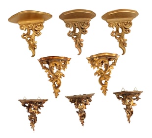Eight Rococo Style Giltwood Wall Brackets