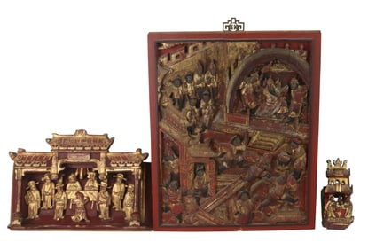 Three Chinese Gilt and Red Lacquer Architectural Elements