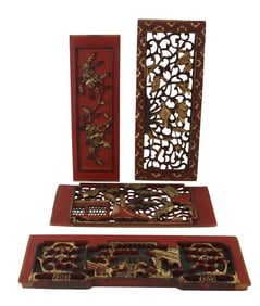 Four Chinese Gilt and Red Lacquer Architectural Elements