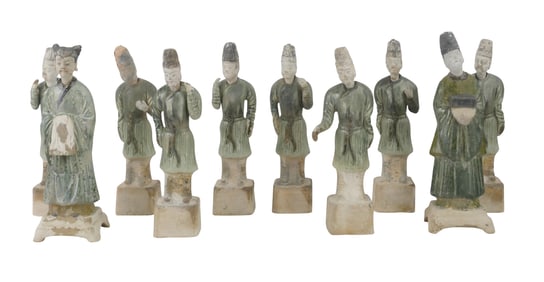 Ten Chinese Glazed Terracotta Nodding Tomb Figures