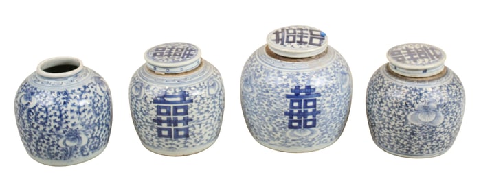 Four Chinese Blue and White Ginger Jars