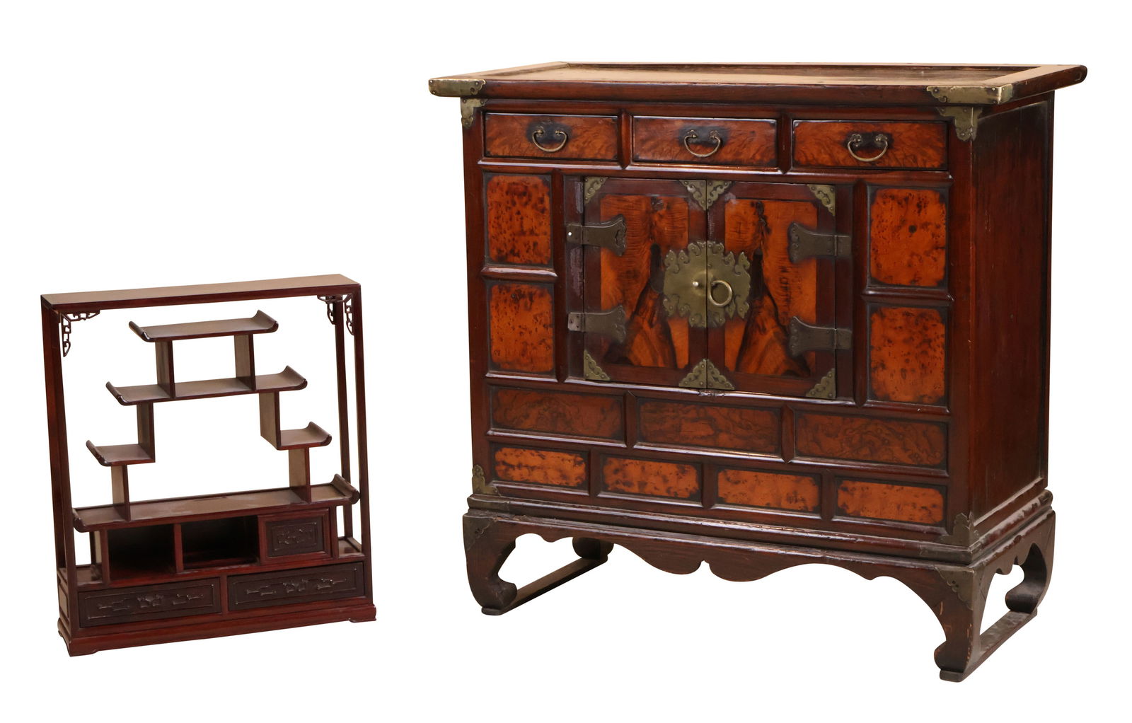 Chinese Metal Mounted Stained Wood Cabinet (1 of 11)