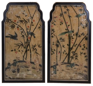 Pair of Chinese Framed Prints on Glass