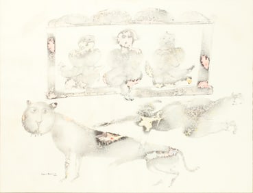 Sakti Burman, Indian 1935, Figures and Animals, Watercolor and Ink