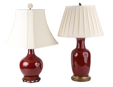 Two Chinese Sang de Boeuf Vases, Fitted as Table Lamps