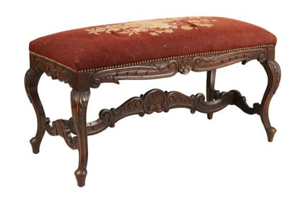 Louis XV Style Mahogany Needlepoint Stool