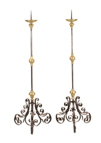 Pair of Baroque Brass and Iron Torcheres