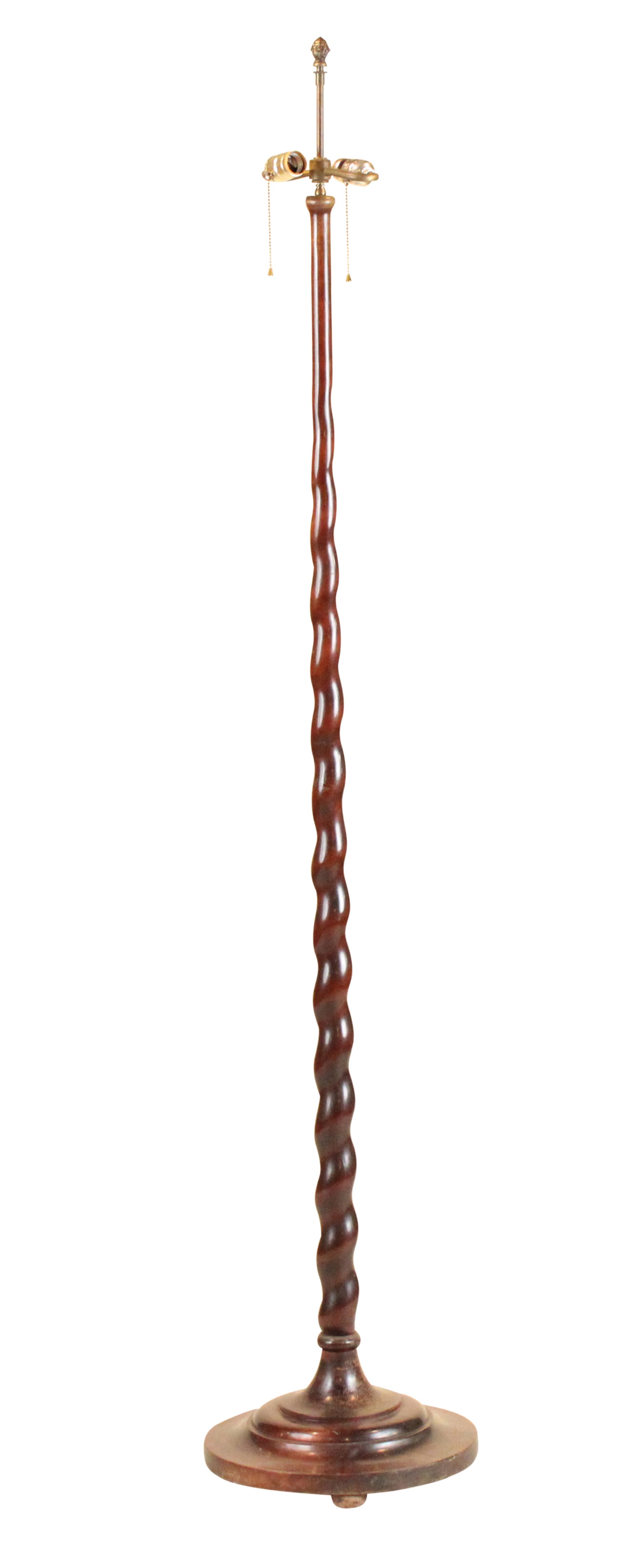 Mahogany Twist Standard Floor Lamp: Mahogany Twist Standard Floor Lamp Some wear, surface distress. 71 1/2 x 13 1/2 in. (181.6 x 34.3 cm.)