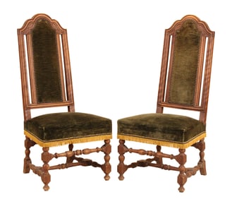 Pair of William & Mary Style Walnut High Back Chairs