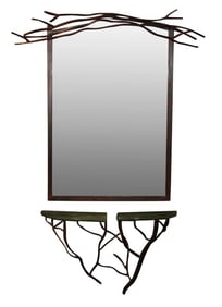 Custom Bronze Twig-Form Mirror and Console Table