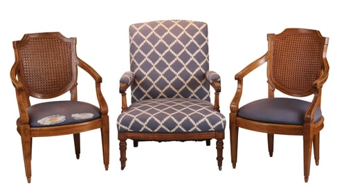 Pair of Neoclassical Style Caned Seat Armchairs