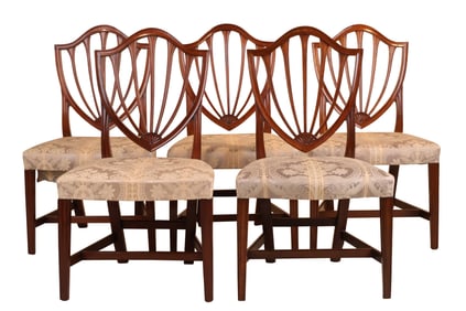 An Assembled Set of Five Federal Carved Mahogany Dining Chairs