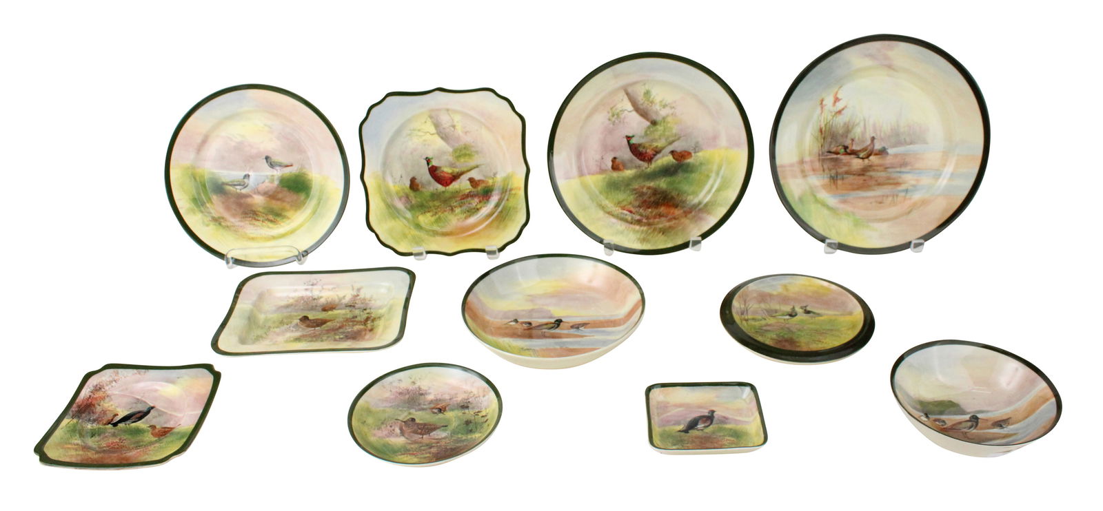 Royal Doulton "Game Birds" Dinnerware: Royal Doulton "Game Birds" DinnerwareComprising, 4 dinner plates, 7 lunch plates, 3 salad plates, 3 small square dishes, a large square plate, a rectangular plate, a small rectangular plate, a saucer,