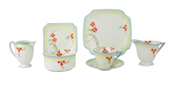 Royal Doulton Red and Yellow Floral Partial Tea Service