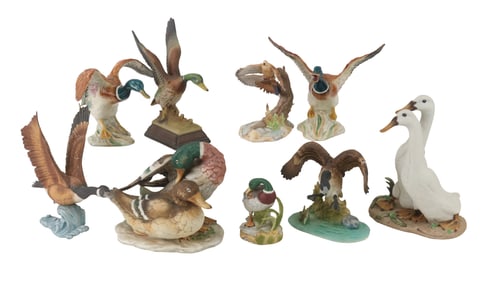 Nine Duck and Goose Porcelain Figurines