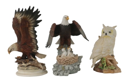 Three Porcelain Birds of Prey