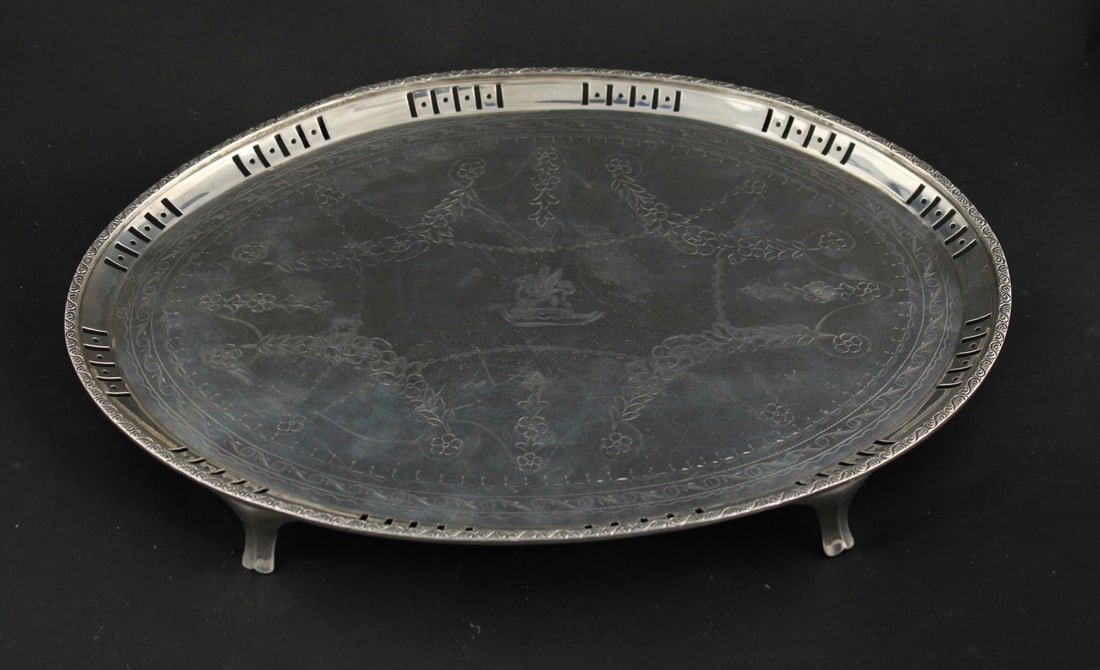 Georgian Style Oval Tray Elaborately Engraved