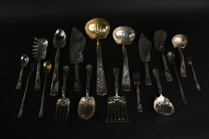 Scarce Sterling Silver Roses and Scrolls Pattern Flatware