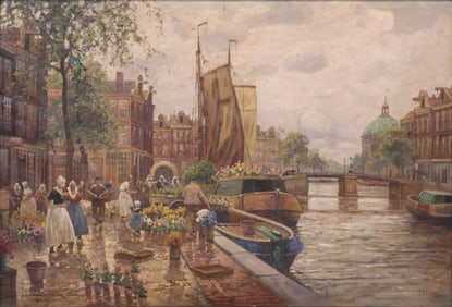 F. Max Richter-Reich, 1896-1950, Dutch Flower Market, Oil on Canvas