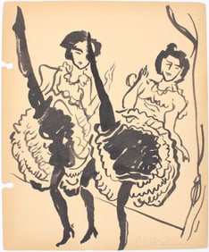 Ernst Ludwig Kirchner, 1880-1938, Two Can Can Dancers, Ink on Notebook Paper
