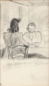 Balthasar Klossowsky Balthus, 1908-2001, Two Women in Cafe, Charcoal on Paper