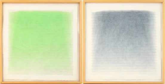 Power Boothe, 1945, Blue Grey, Red Line Drift and Grey Wash, Green Drift, Acrylic Wah on Paper