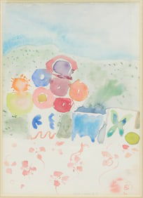 Edith Schloss, 1919-2011, Zinnias, Watercolor