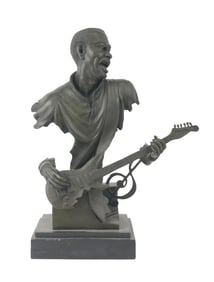 After Ed Dwight, 1933, Guitar Player, Patinated Metal Sculpture