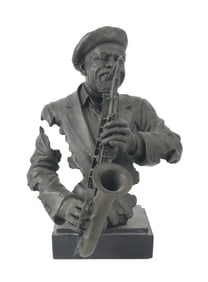 After Ed Dwight, 1933, Saxophone Player, Patinated Metal Sculpture