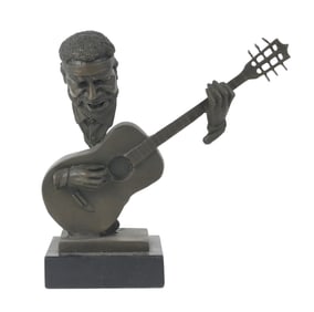 After Ed Dwight, 1933, Guitar Player, Patinated Metal Sculpture