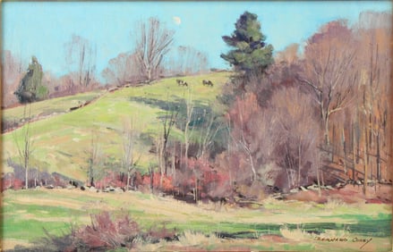 Bernard Corey, American 1914-2000, Pastoral Landscape with Cows, Oil on Board