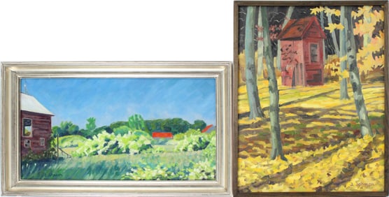 James Johnson, Two Landscapes with Barns, Oil on Canvas