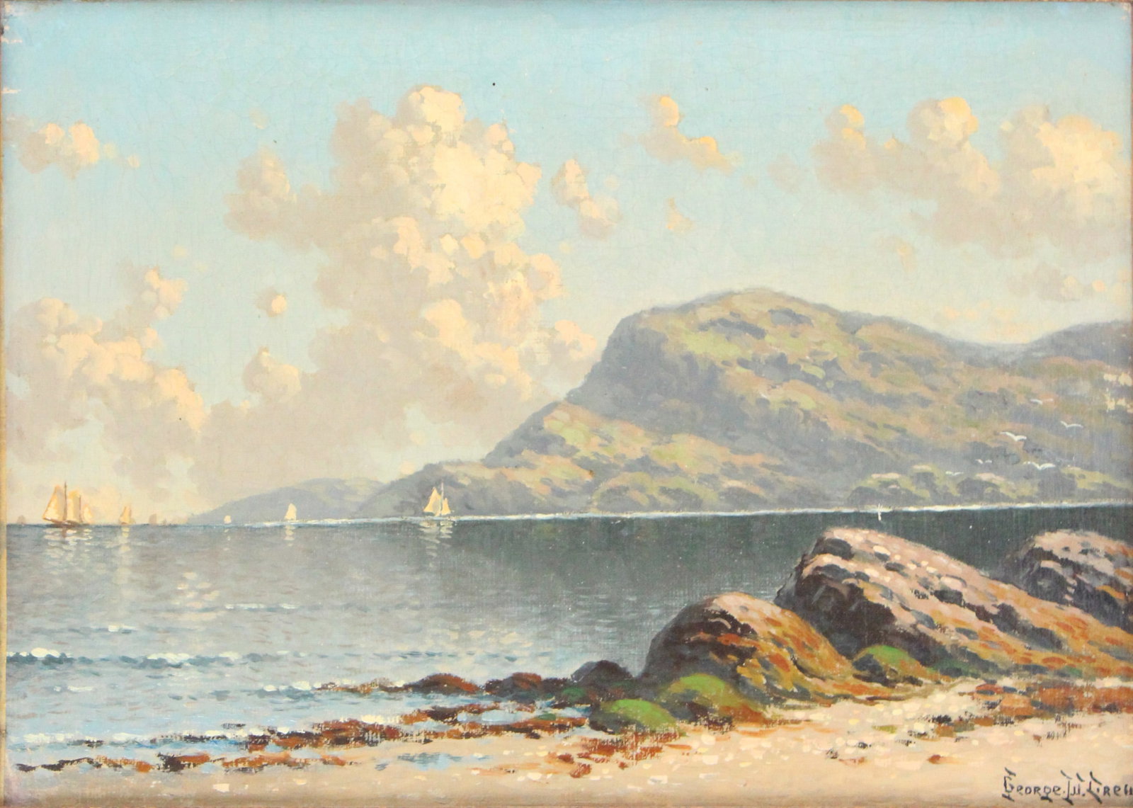 George W Drew, 1875-1968, Rocky Coastline, Oil on Canvas (1 of 6)