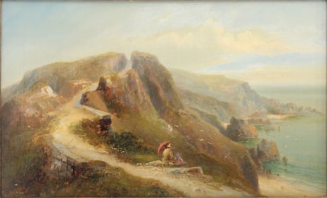 Emil Krause, Figures on Rocky Coastline, Oil on Canvas