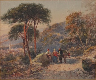 Charles Edmund Rowbotham, 1856-1921, Figures on Path, Watercolor