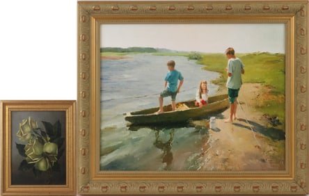 Three Kids on Rowboat, Oil on Canvas