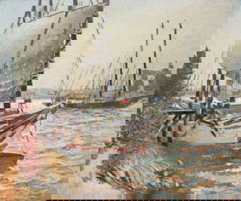 Hayley Lever, 1876-1958, Harbor Scene, Oil on Board