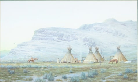 Ned Young, American 1954-, Shoshone Encampment, Gouache on Paper