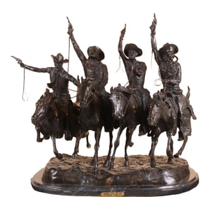 After Frederic Remington, American 1861-1909, Coming Thru the Rye, Bronze Sculpture